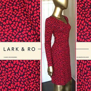 LARK & RO Red/Navy Tulips Print Dress  🌷  NEW!